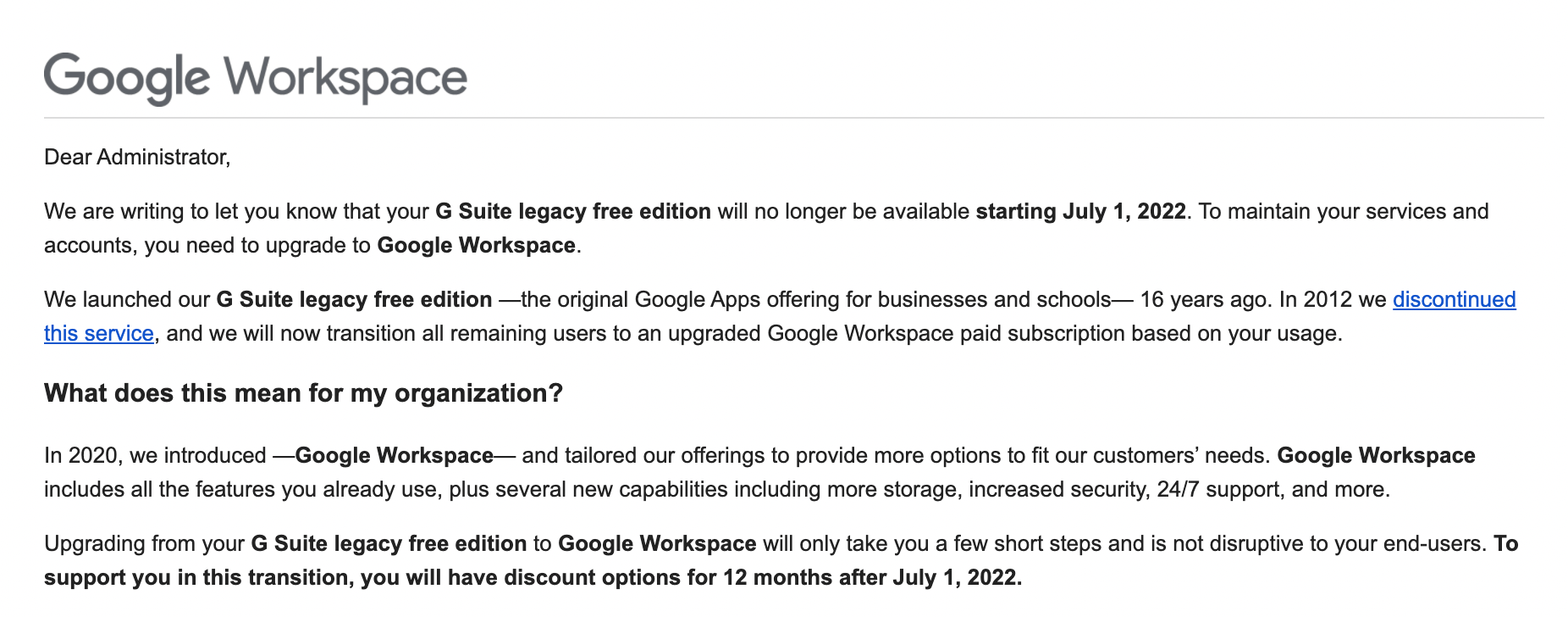 G Suite legacy free edition
